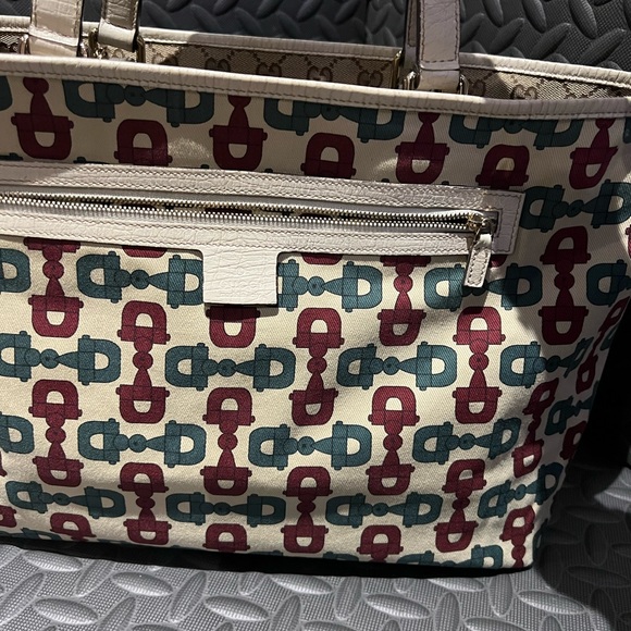 Auth GUCCI Sherry Tote Bag Beige Ivory GG Canvas Leather - Picture 6 of 16